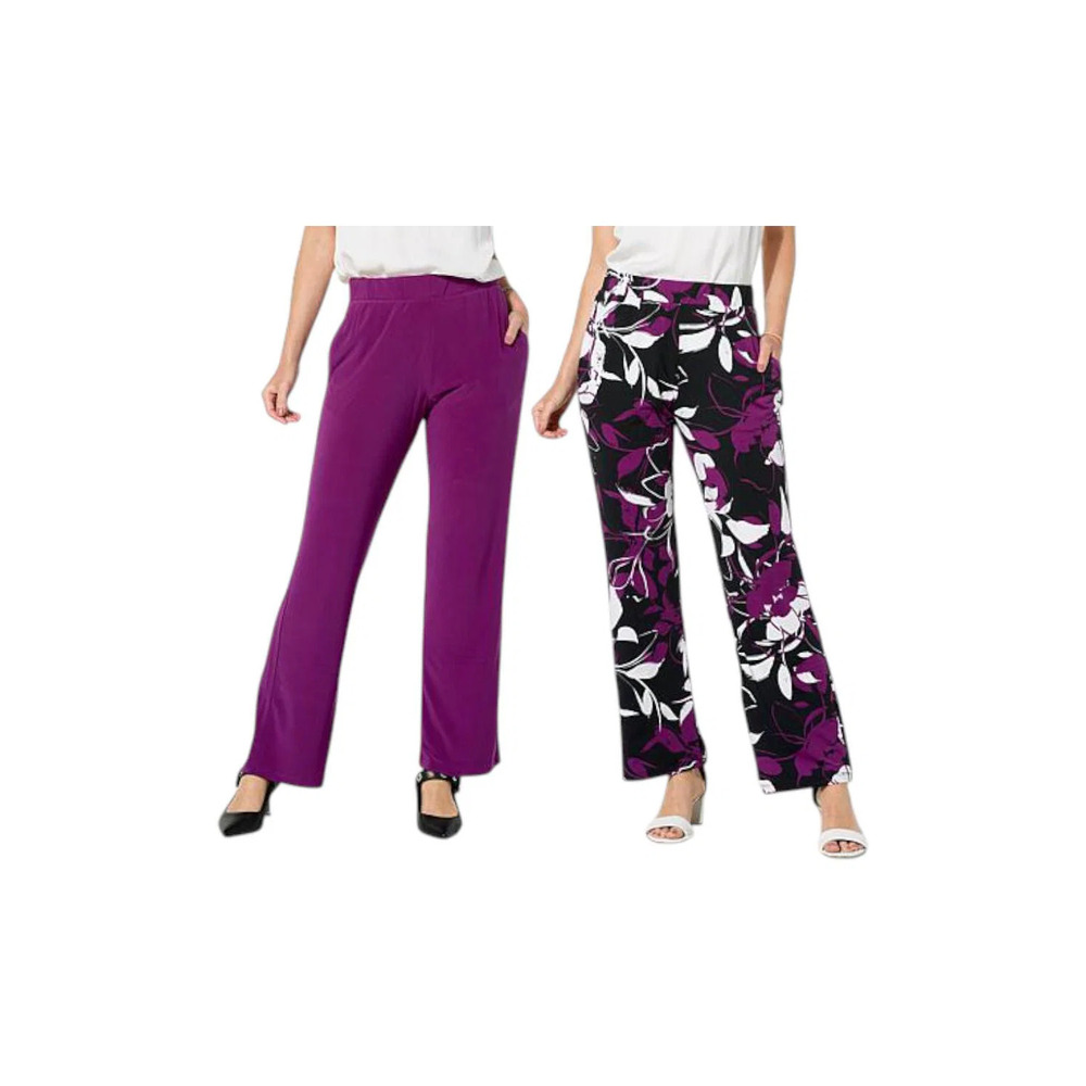 Nina Leonard Women's 2pk Straight Pant w/ Pocket Grape & Grape Multi